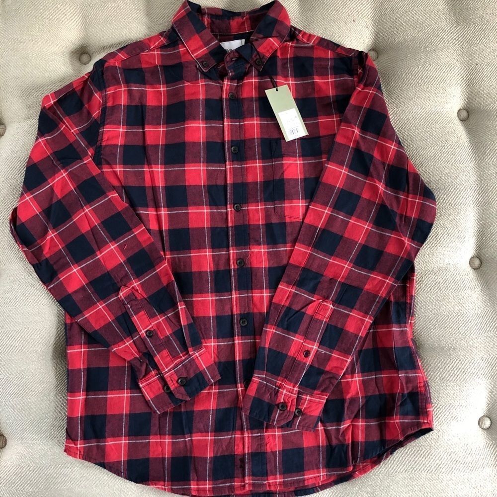 Goodfellow & Co Red Navy Plaid Flannel Shirt L